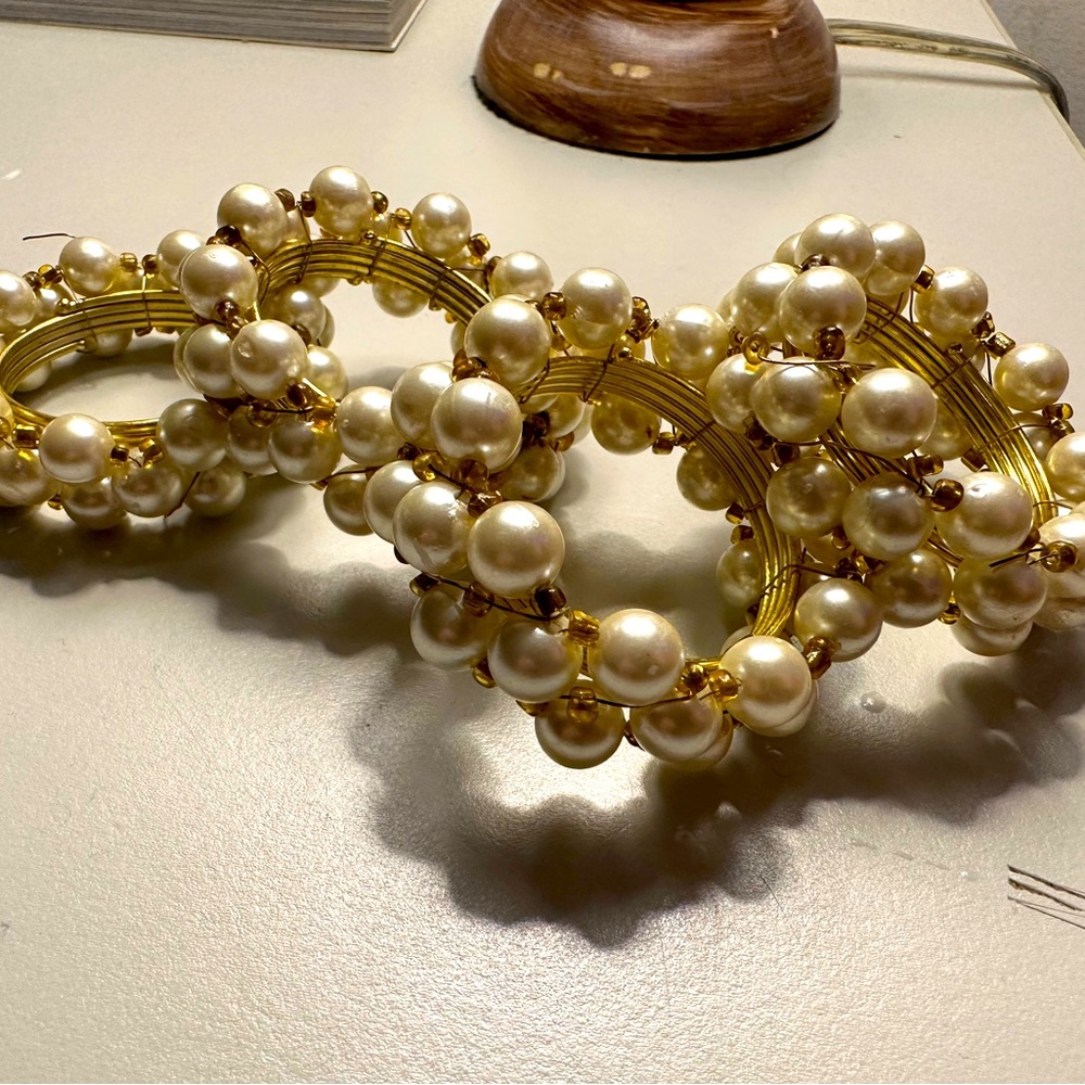 Beautiful Vintage Faux Pearl Beaded Napkin Rings Set of 4